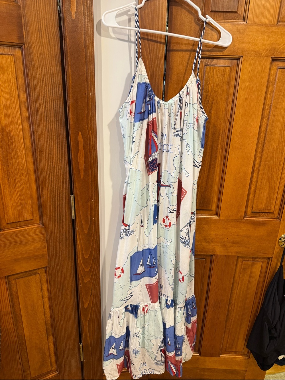 Anthropologie Nautical-Print Maxi Dress in White, Blue & Red
